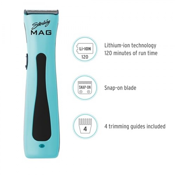 Wahl Professional - 스털링 매거진 트리머 - 회전식 모터와 리튬 이온 배터리를 갖춘 이발사용 전기 무선 헤어 트리머, 블랙/아쿠아