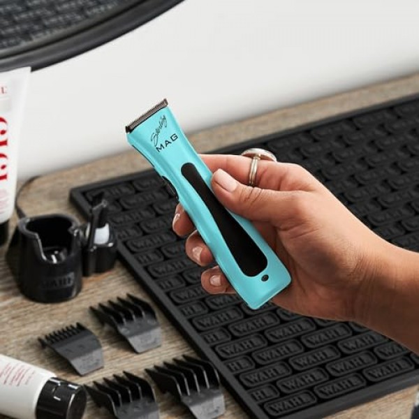 Wahl Professional - 스털링 매거진 트리머 - 회전식 모터와 리튬 이온 배터리를 갖춘 이발사용 전기 무선 헤어 트리머, 블랙/아쿠아