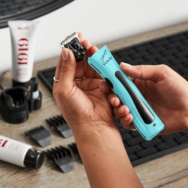 Wahl Professional - 스털링 매거진 트리머 - 회전식 모터와 리튬 이온 배터리를 갖춘 이발사용 전기 무선 헤어 트리머, 블랙/아쿠아