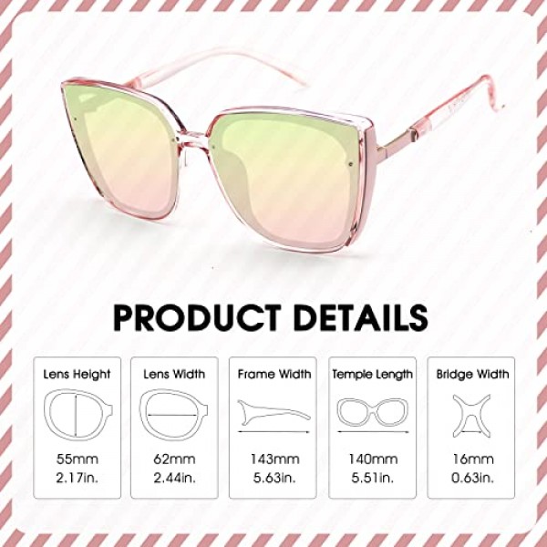 LVIOE UV400 보호 기능이 있는 여성용 편광 고양이 눈 프레임 클래식 빈티지 80년대 선글라스