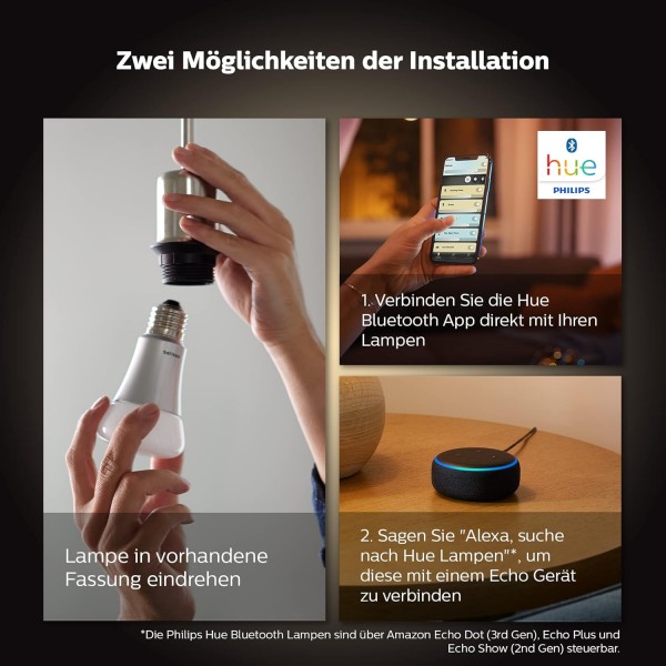 Philips Hue White Ambiance E14 LED 램프 트윈 팩 및 싱글 팩, 밝기 조절 가능, 모든 흰색 음영, 앱을 통해 제어 가능, Amazon Alexa(Echo, Echo Dot)와 호환 가능