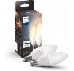 Philips Hue White Ambiance E14 LED 램프 트윈 팩 및 싱글 팩, 밝기 조절 가능, 모든 흰색 음영, 앱을 통해 제어 가능, Amazon Alexa(Echo, Echo Dot)와 호환 가능