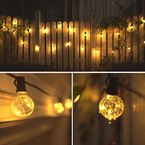 Koopower Festoon Lights with Timer, 30 G40 Bulbs, 10M String + 1M Plug in Cable, incl. 원격(8가지 효과, 밝기 조절 가능, 타이머), 웜 화이트