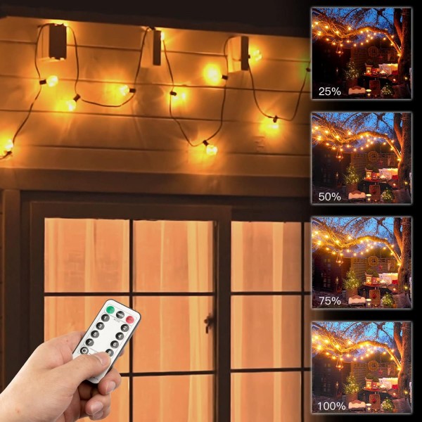 Koopower Festoon Lights with Timer, 30 G40 Bulbs, 10M String + 1M Plug in Cable, incl. 원격(8가지 효과, 밝기 조절 가능, 타이머), 웜 화이트
