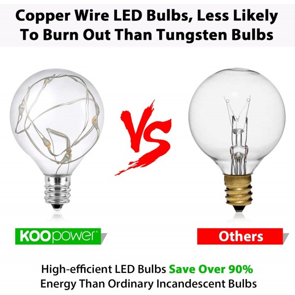 Koopower Festoon Lights with Timer, 30 G40 Bulbs, 10M String + 1M Plug in Cable, incl. 원격(8가지 효과, 밝기 조절 가능, 타이머), 웜 화이트