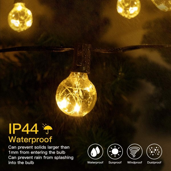 Koopower Festoon Lights with Timer, 30 G40 Bulbs, 10M String + 1M Plug in Cable, incl. 원격(8가지 효과, 밝기 조절 가능, 타이머), 웜 화이트