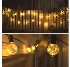 Koopower Festoon Lights with Timer, 30 G40 Bulbs, 10M String + 1M Plug in Cable, incl. 원격(8가지 효과, 밝기 조절 가능, 타이머), 웜 화이트