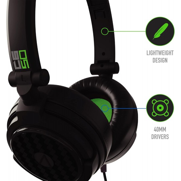 Stealth C6-50 스테레오 게임용 헤드셋 - 강력한 40mm 스피커가 있는 접이식 XBox One 시리즈 S/X PS4/5 스위치 PC와 ​​호환되는 녹색 다중 플랫폼 3.5mm 잭 검정색/녹색