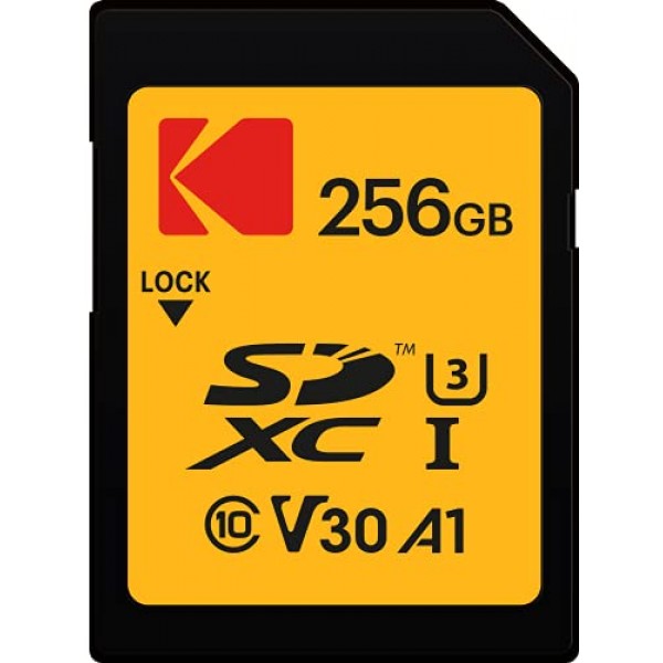 Kodak SD 카드 256GB UHS-I U3 V30 Ultra - 95MB/s 최대 읽기 속도 - 쓰기 속도 최대 85MB/s - 4K Ultra HD 비디오 및 HD 사진 저장 - SD 카드