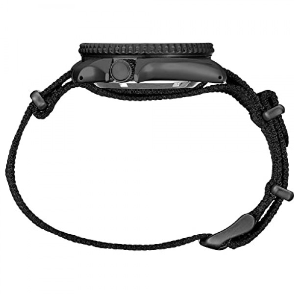 남성용 SEIKO SRPJ37 시계 - 5가지 스포츠 - 수동 와인딩 무브먼트 자동, 블랙 스테인리스 스틸 케이스, 블랙 회전 베젤, 블랙 나일론 스트랩, 100m 방수
