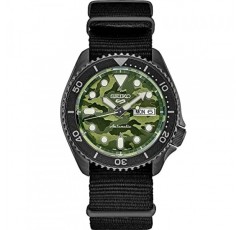 남성용 SEIKO SRPJ37 시계 - 5가지 스포츠 - 수동 와인딩 무브먼트 자동, 블랙 스테인리스 스틸 케이스, 블랙 회전 베젤, 블랙 나일론 스트랩, 100m 방수