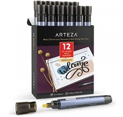 ARTEZA 유성 페인트 마커, 12팩, 검정색, 2.5mm 영구 펜, 석재, 목재, 유리, 금속, 캔버스, 종이용 방수 공예 및 미술 용품