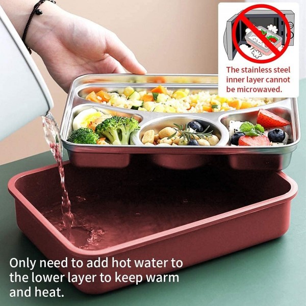 스테인레스 스틸 도시락, 칼붙이가 포함된 도시락, XiXiRan 누수 방지 도시락, BPA-free, 도시락 학교 사무실 피크닉, 학생 및 성인용, 4칸 포함, 포크 및 스푼, 1000ml(빨간색)