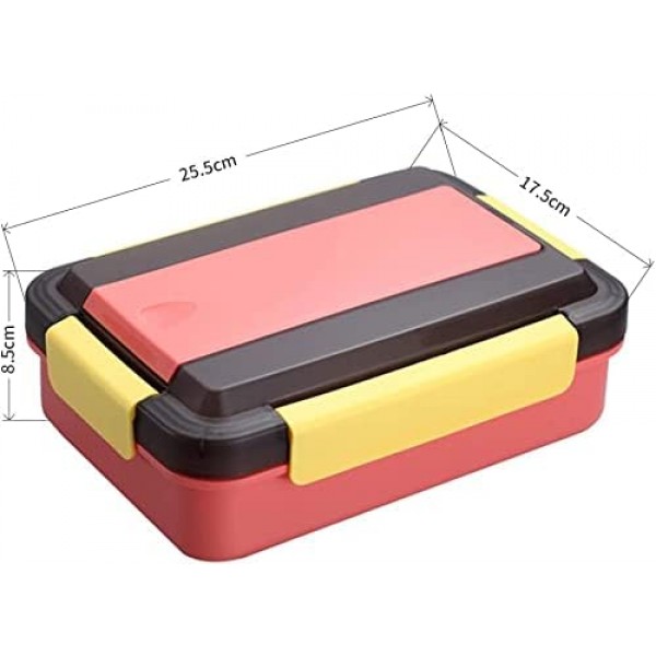 스테인레스 스틸 도시락, 칼붙이가 포함된 도시락, XiXiRan 누수 방지 도시락, BPA-free, 도시락 학교 사무실 피크닉, 학생 및 성인용, 4칸 포함, 포크 및 스푼, 1000ml(빨간색)