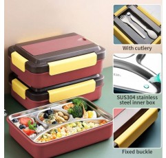 스테인레스 스틸 도시락, 칼붙이가 포함된 도시락, XiXiRan 누수 방지 도시락, BPA-free, 도시락 학교 사무실 피크닉, 학생 및 성인용, 4칸 포함, 포크 및 스푼, 1000ml(빨간색)