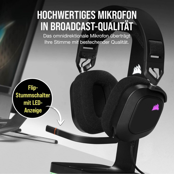 Corsair HS80 RGB USB 프리미엄 게임용 헤드셋, Dolby Audio 7.1 서라운드 사운드(방송 품질 마이크, 메모리 폼 이어컵, Hi-Fi 사운드, 내구성 있는 구조) 카본 블랙 HS80 RGB USB 블랙
