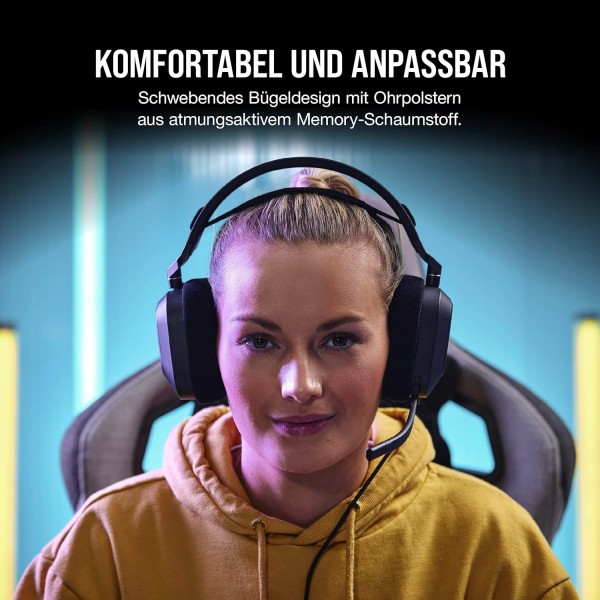 Corsair HS80 RGB USB 프리미엄 게임용 헤드셋, Dolby Audio 7.1 서라운드 사운드(방송 품질 마이크, 메모리 폼 이어컵, Hi-Fi 사운드, 내구성 있는 구조) 카본 블랙 HS80 RGB USB 블랙