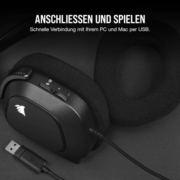Corsair HS80 RGB USB 프리미엄 게임용 헤드셋, Dolby Audio 7.1 서라운드 사운드(방송 품질 마이크, 메모리 폼 이어컵, Hi-Fi 사운드, 내구성 있는 구조) 카본 블랙 HS80 RGB USB 블랙