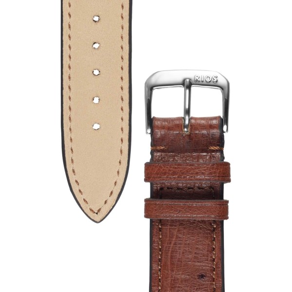 Rios 1931 MAISON 정품 타조 가죽 시계 스트랩 마호가니 19mm 실버 버클