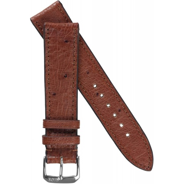 Rios 1931 MAISON 정품 타조 가죽 시계 스트랩 마호가니 19mm 실버 버클