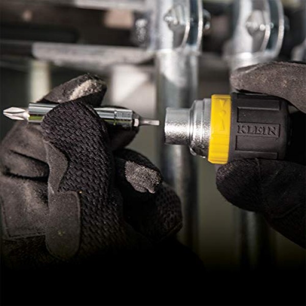 Klein Tools 32594 멀티 비트 드라이버/너트 드라이버, 6-in-1 스터비 도구(십자형, 일자형 및 정사각형 비트, 2개 너트 드라이버 크기 포함)