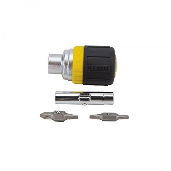 Klein Tools 32594 멀티 비트 드라이버/너트 드라이버, 6-in-1 스터비 도구(십자형, 일자형 및 정사각형 비트, 2개 너트 드라이버 크기 포함)