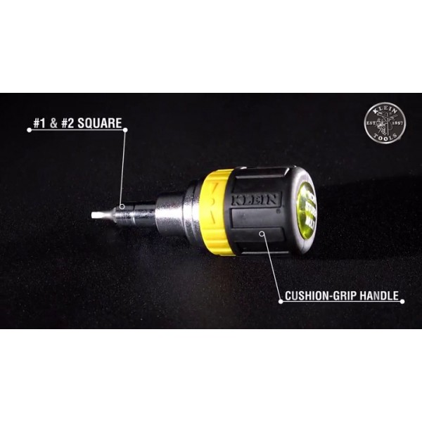 Klein Tools 32594 멀티 비트 드라이버/너트 드라이버, 6-in-1 스터비 도구(십자형, 일자형 및 정사각형 비트, 2개 너트 드라이버 크기 포함)