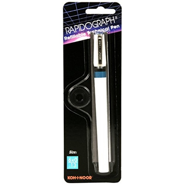 Koh-I-Noor 3165 시리즈 Rapidograph 테크니컬 드로잉 만년필, 6x0 0.13mm, 흰색/청록색 배럴