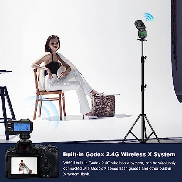 Godox V860II-N I-TTL GN60 2.4G 고속 동기화 1/8000s 리튬 이온 배터리 카메라 플래시 스피드라이트 스피드라이트 Nikon 카메라와 호환 가능(15x17cm 소프트박스 및 필터 및 USB LED 
