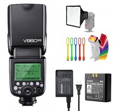 Godox V860II-N I-TTL GN60 2.4G 고속 동기화 1/8000s 리튬 이온 배터리 카메라 플래시 스피드라이트 스피드라이트 Nikon 카메라와 호환 가능(15x17cm 소프트박스 및 필터 및 USB LED 