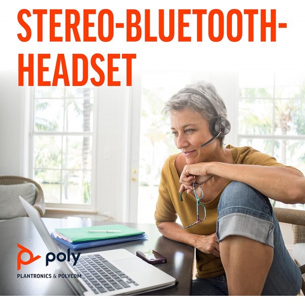 Poly - Voyager Focus 2 UC USB-A 헤드셋(Plantronics) - 붐 마이크가 있는 Bluetooth 이중 귀(스테레오) 헤드셋 - USB-A PC/Mac 호환 - 능동형 소음 제거 - Teams(인증), Zoom 등과 함께 작동 Mic