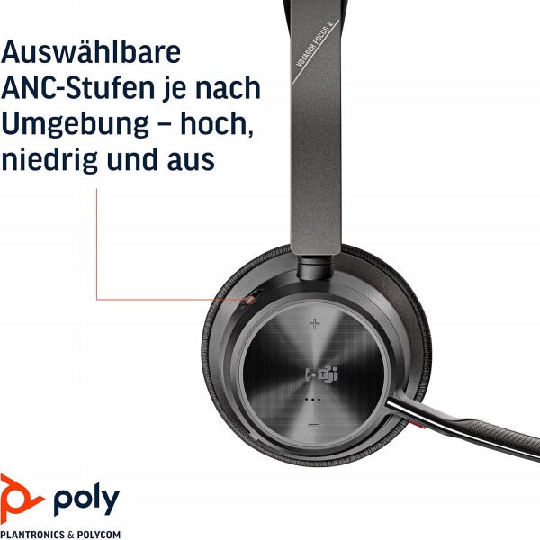 Poly - Voyager Focus 2 UC USB-A 헤드셋(Plantronics) - 붐 마이크가 있는 Bluetooth 이중 귀(스테레오) 헤드셋 - USB-A PC/Mac 호환 - 능동형 소음 제거 - Teams(인증), Zoom 등과 함께 작동 Mic