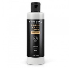 ARTEZA 아크릴 푸어링 페인트, 8온스(236ml), A001 티타늄 화이트, 고유량 아크릴 페인트, 혼합 필요 없음, 캔버스, 유리, 종이, 목재, 타일 및 돌에 붓는 페인트