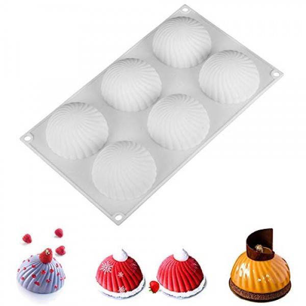 OCPO KITCHEN 무스 케이크 굽기용 소용돌이 모양 실리콘 몰드, 케이크용 3D 실리콘 베이킹 몰드, 페이스트리 초콜릿 디저트 몰드, 케이크 장식 몰드(6 캐비티)