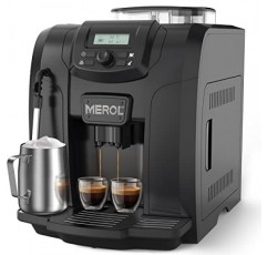 MEROL 자동 에스프레소 커피 머신, 19 바 바리스타 펌프 커피 메이커, 그라인더 및 카푸치노 라떼 마키아토용 수동 우유 거품기 스팀 완드, 블랙, Pefect 선물