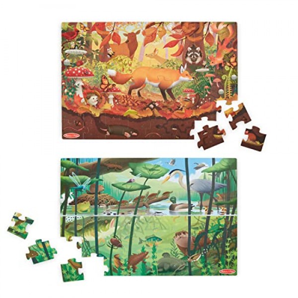 Melissa & Doug 양면 탐색 및 찾기 퍼즐을 탐험해 보세요 - 어린이를 위한 야외 테마 양면 야생 동물 퍼즐 - FSC 인증 재료