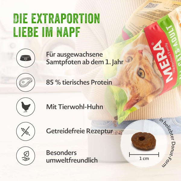 MERA Cats All Cats Adult Chicken - 성묘용 건사료 - 그레인 프리 및 지속 가능 - 고기 함량이 높은 건사료, 10kg 10kg(1팩) 싱글