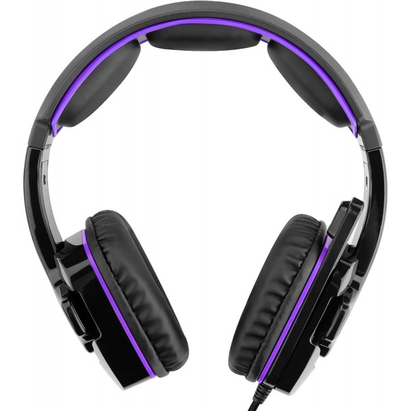 Geekria Sades SA-930 Google Stadia PS4 Xbox One 노트북 태블릿 PC 휴대폰용 마이크 및 볼륨 조절 기능이 있는 3.5mm 게임용 헤드셋 소음 차단 스테레오 음악 헤드폰(보라색)