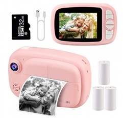 어린이 즉석 카메라, Mijiaowatch 12MP/1080P 어린이용 3.5인치 무료 잉크 인쇄 카메라가 포함된 어린이용 디지털 인쇄 카메라 32GB TF 카드, 비디오 포토 레코더 3 in 1 어린이 