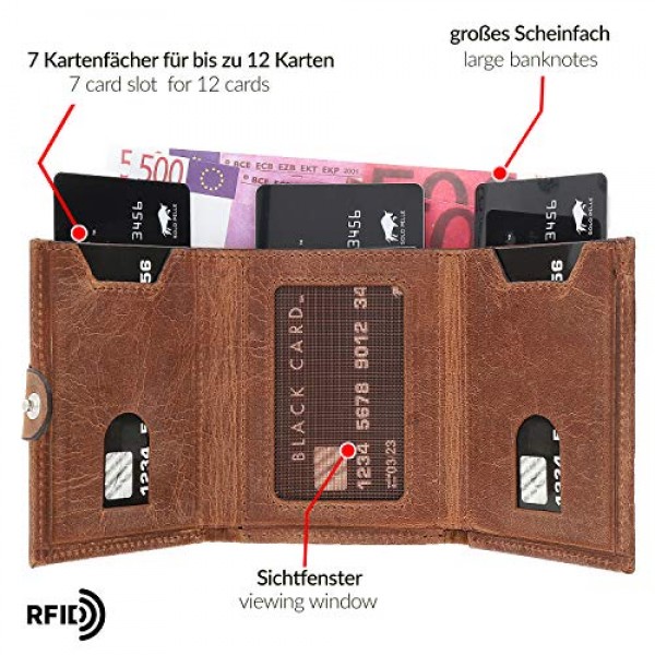 - 동전칸이 있는 SOLO PELLE® 슬림 지갑 [카드 12개] Riva [RFID 보호] 동전칸이 있는 카드 지갑 [가죽] 남성용 및 여성용 스마트 지갑 가죽, 빈티지 브라운