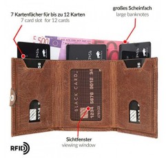 - 동전칸이 있는 SOLO PELLE® 슬림 지갑 [카드 12개] Riva [RFID 보호] 동전칸이 있는 카드 지갑 [가죽] 남성용 및 여성용 스마트 지갑 가죽, 빈티지 브라운