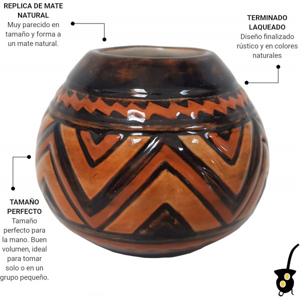 Gaucho Bruno Tribal Ceramic Yerba Mate Cup - 재사용 가능하고 간편한 세척 - 가정 및 여행용 Tribal Mate
