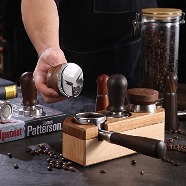 53mm 커피 분배기, 에스프레소 분배 도구, 54mm Breville Barista Portafilter에 맞는 호두 나무 손잡이가있는 조절 가능한 깊이 에스프레소 탬퍼 레벨러