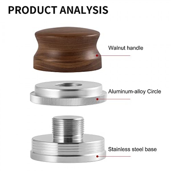 53mm 커피 분배기, 에스프레소 분배 도구, 54mm Breville Barista Portafilter에 맞는 호두 나무 손잡이가있는 조절 가능한 깊이 에스프레소 탬퍼 레벨러