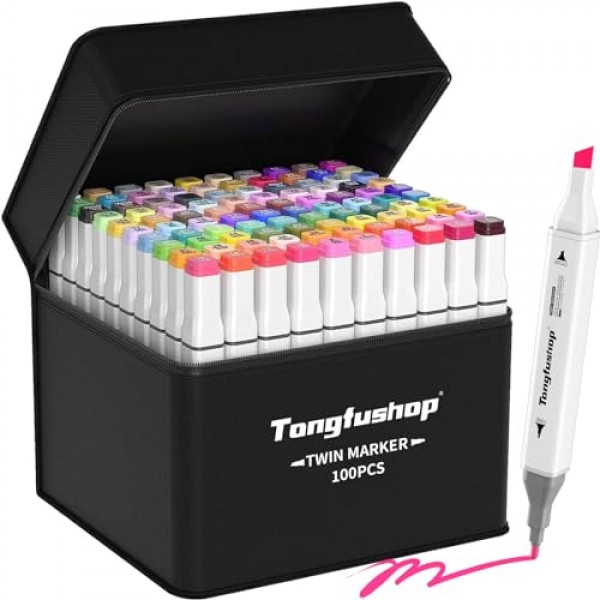 Tongfushop 알코올 마커, 100+2 색상 마커, 성인 색칠용 마커 세트, 그리기, 스케치, 일러스트레이션, 성인용 알코올 마커 세트 패드가 있는 어린이, 얼룩지지 않음