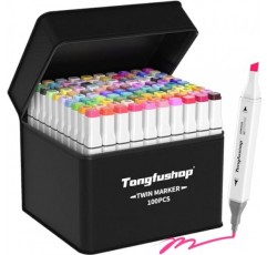 Tongfushop 알코올 마커, 100+2 색상 마커, 성인 색칠용 마커 세트, 그리기, 스케치, 일러스트레이션, 성인용 알코올 마커 세트 패드가 있는 어린이, 얼룩지지 않음
