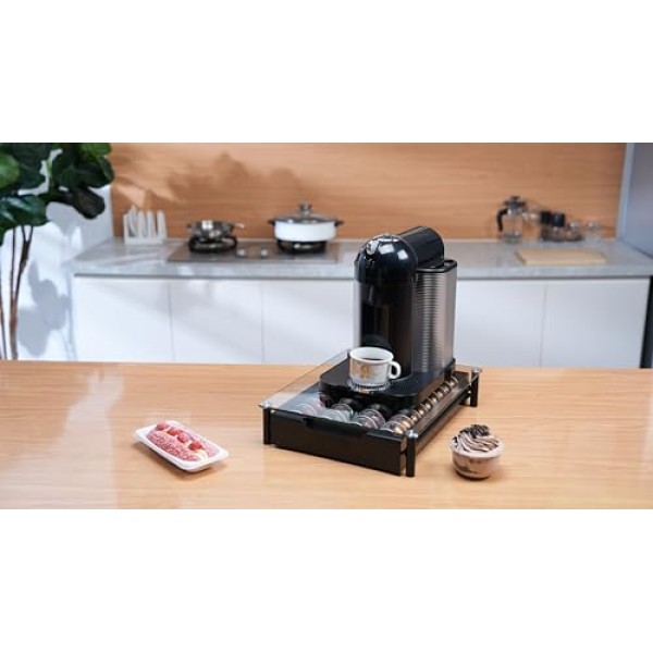 Nespresso Vertuoline 캡슐과 호환되는 유리 커피 포드 서랍 홀더 주최자, 40개의 큰 포드 또는 52개의 포드 보유, NP01C
