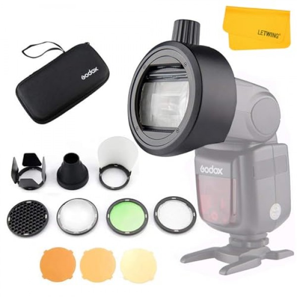 Godox V860II V860III V850III V850II TT685 TT685II TT600 TT560II TT520II, YONGNUO 스피드라이트, Canon Nikon Sony Speedlight용 Godox S-R1 플래시 헤드 어댑터가 포함된 Godox AK-R1 라운드 헤드 액세