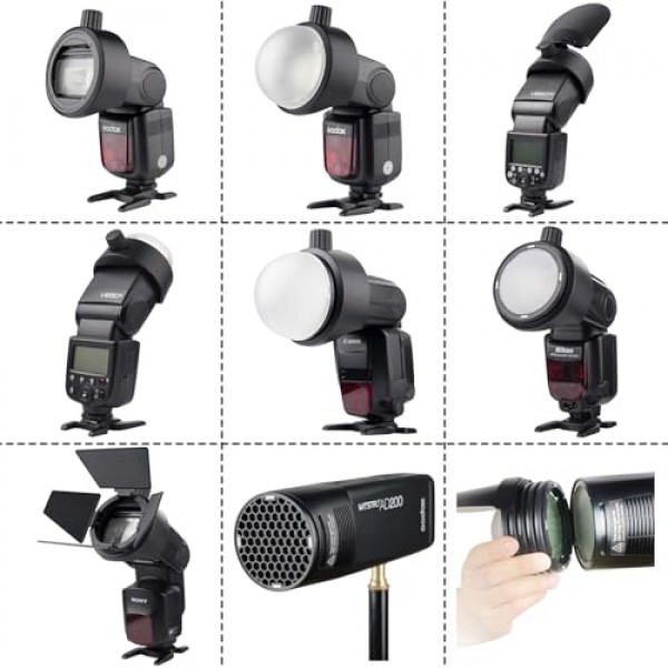 Godox V860II V860III V850III V850II TT685 TT685II TT600 TT560II TT520II, YONGNUO 스피드라이트, Canon Nikon Sony Speedlight용 Godox S-R1 플래시 헤드 어댑터가 포함된 Godox AK-R1 라운드 헤드 액세