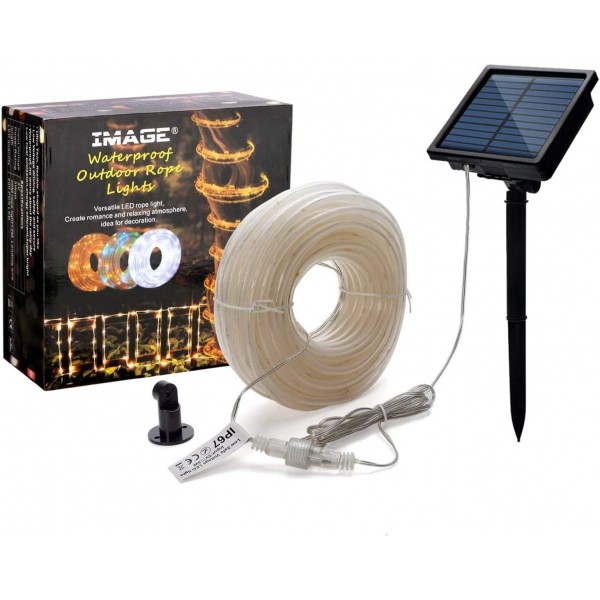 IMAGE 태양열 로프 조명 야외 정원 13M 200LED 태양 광 발전 튜브 조명 웨딩 파티 크리스마스 트리 장식, 멋진 흰색 멋진 흰색 10M